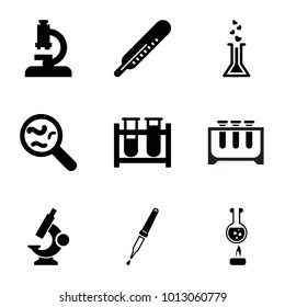 Laboratory icons. set of 9 editable filled laboratory icons such as thermometer, test tube, microscope, pipette, bacteria