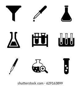 Laboratory icons set. set of 9 laboratory filled icons such as test tube, pipette, test tube search