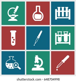 Laboratory icons set. set of 9 laboratory filled icons such as test tube, pipette, microscope