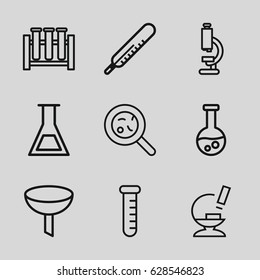 Laboratory icons set. set of 9 laboratory outline icons such as thermometer, bacteria, microscope, test tube
