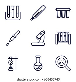 Laboratory icons set. set of 9 laboratory outline icons such as thermometer, microscope, bacteria, test tube, pipette