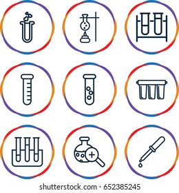 Laboratory icons set. set of 9 laboratory outline icons such as test tube, pipette, heart test tube, test tube search