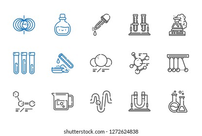 laboratory icons set. Collection of laboratory with flask, physics, beaker, molecules, newton, molecule, test tube, eyedropper, potion. Editable and scalable laboratory icons.
