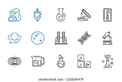 laboratory icons set. Collection of laboratory with flask, periodic table, beaker, magnetic field, microscope, dna, test tube, mercury. Editable and scalable laboratory icons.