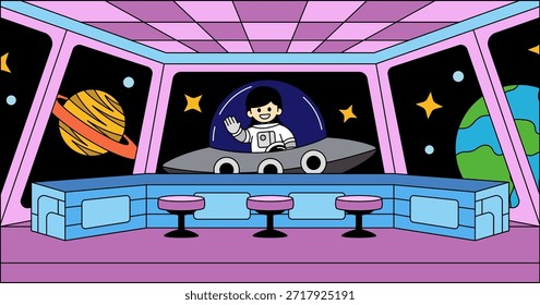 Das Labor im Space Shuttle mit Astronaut