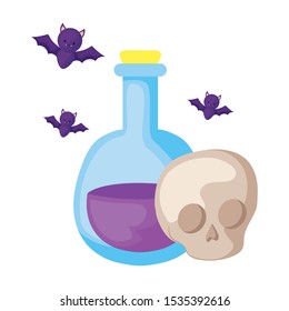 laboratory instrument with icons of halloween vector illustration design