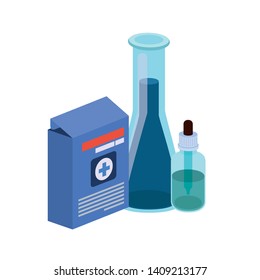 laboratory instruments with medicines in white background