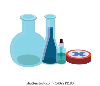 laboratory instruments with medicines in white background