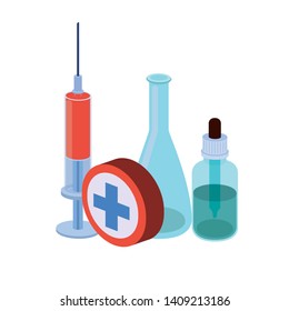 laboratory instruments with medicines in white background