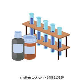laboratory instruments with medicines in white background