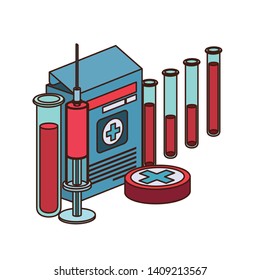 laboratory instruments with medicines in white background