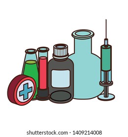 laboratory instruments with medicines in white background