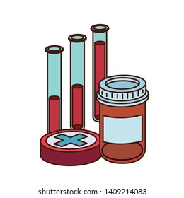 laboratory instruments with medicines in white background