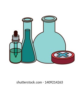 laboratory instruments with medicines in white background