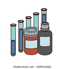 laboratory instruments with medicines in white background
