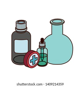 laboratory instruments with medicines in white background