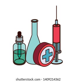 laboratory instruments with medicines in white background