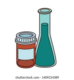 laboratory instruments with medicines in white background