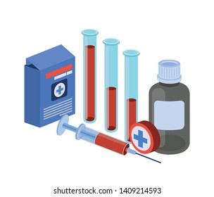 laboratory instruments with medicines in white background