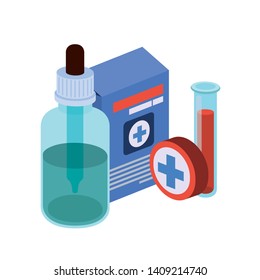 laboratory instruments with medicines in white background