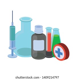 laboratory instruments with medicines in white background