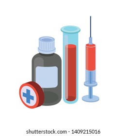 laboratory instruments with medicines in white background