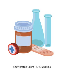 laboratory instruments with medicines in white background