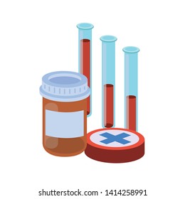 laboratory instruments with medicines in white background