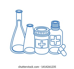 laboratory instruments with medicines in white background