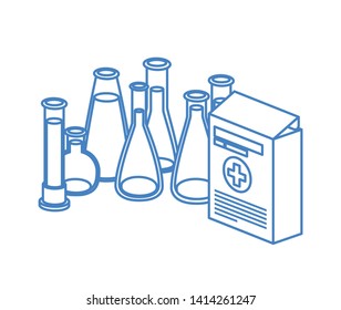 laboratory instruments with medicines in white background