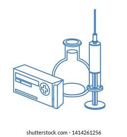 laboratory instruments with medicines in white background