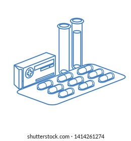 laboratory instruments with medicines in white background