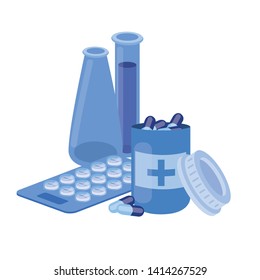 laboratory instruments with medicines in white background