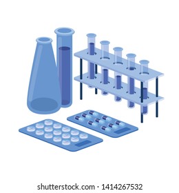 laboratory instruments with medicines in white background