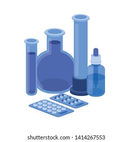 laboratory instruments with medicines in white background