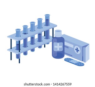 laboratory instruments with medicines in white background