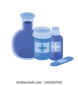 laboratory instruments with medicines in white background