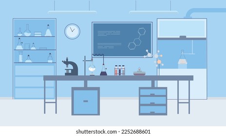 Laboratory interior. Medical research room, pharmacology or pharmacy lab with equipment. Vector hospital or science university indoor illustration