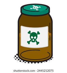 Laboratory jar, glass container with lid of poisonous liquid inside. Hazardous substance, symbol of danger and threat to life and health. Cartoon vector isolated on white background