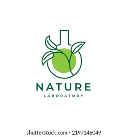 laboratory lab glass with leaves logo design