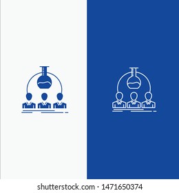 Laboratory, Lab, Man, Experiment, Scientist Line and Glyph Solid icon Blue banner Line and Glyph Solid icon Blue banner
