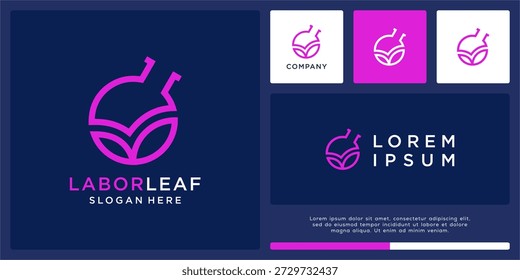 Laboratory leaf logo design template.