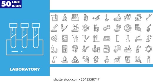 laboratory line icon collection. science lab equipment, chemistry and medicine