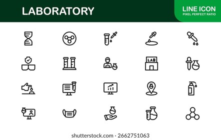 Laboratory Line Icon Collection – Unique, clean, and creative vector icons representing lab tools, chemistry, biology, and scientific innovation