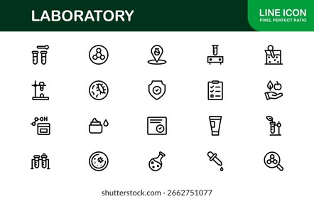 Laboratory Line Icon Collection - Ícones vetoriais exclusivos, limpos e criativos que representam ferramentas de laboratório, química, biologia e inovação científica