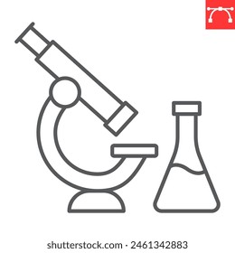 Laboratory line icon, lab and science, microscope with flask vector icon, vector graphics, editable stroke outline sign, eps 10.