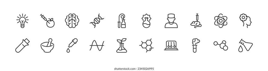 conjunto de iconos de línea de laboratorio con trazo editable. Colección de esquema de objetos vectoriales. Paquete de iconos premium