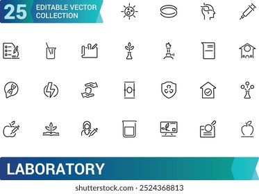 Laboratory line icon set. Test tube, flask, chemical, biology, microscope, research, lab and more. Outline vector icons collection. Editable stroke.