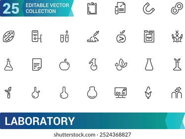 Laboratory line icon set. Test tube, flask, chemical, biology, microscope, research, lab and more. Outline vector icons collection. Editable stroke.