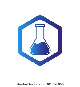 laboratory logo. chemical flask in hexagon symbol